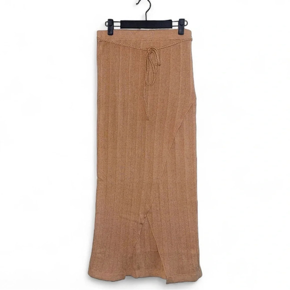REVOLVE One Grey Day Women’s M Tan Ribbed Cashmere & Cotton Knit Long Maxi Skirt - Picture 1 of 11